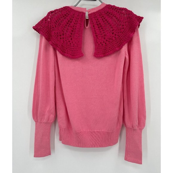 Tuckernuck Mixed Berry Pink Crochet Bettina Sweater sz M NWT Long Sleeve Collar - Picture 4 of 7